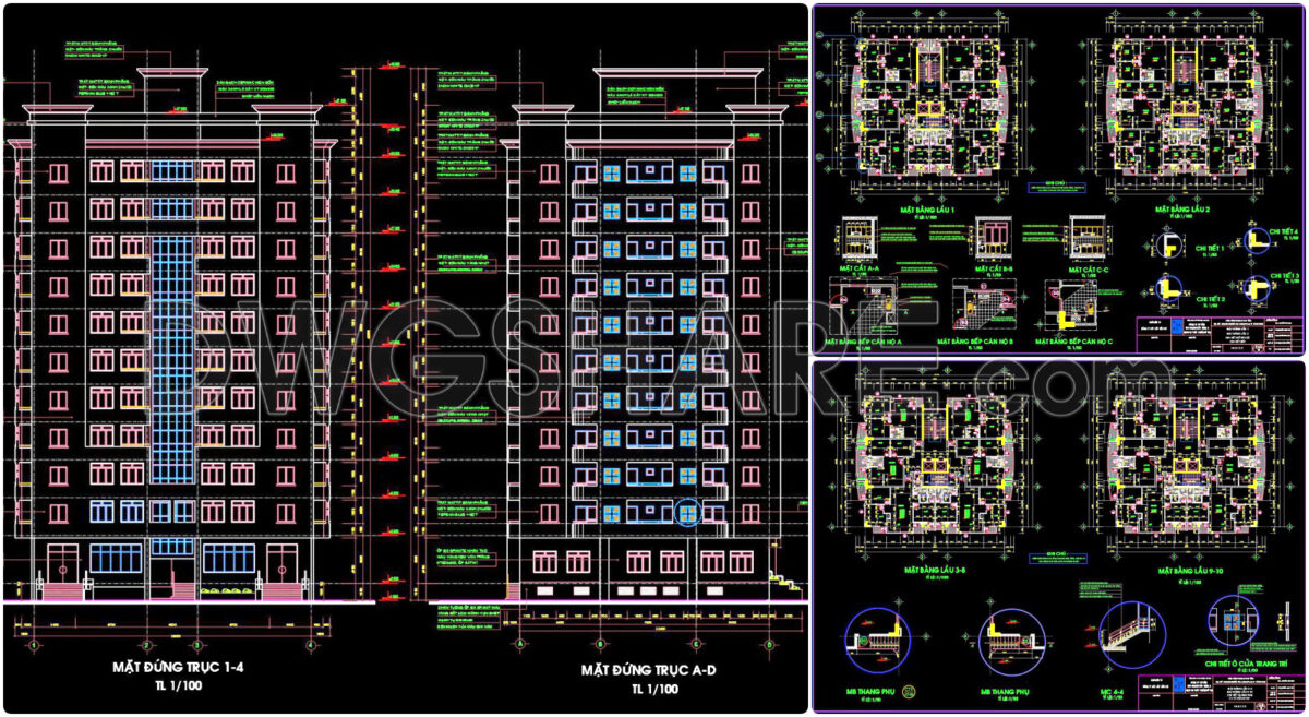 31. Cad Drawings Of A 11-story High-rise Residential Building Project With A Total Area Of 1,120 M2
