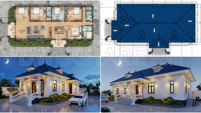 819. Free Download One-storey House Construction Design Package – 4 Bedrooms, 180m2
