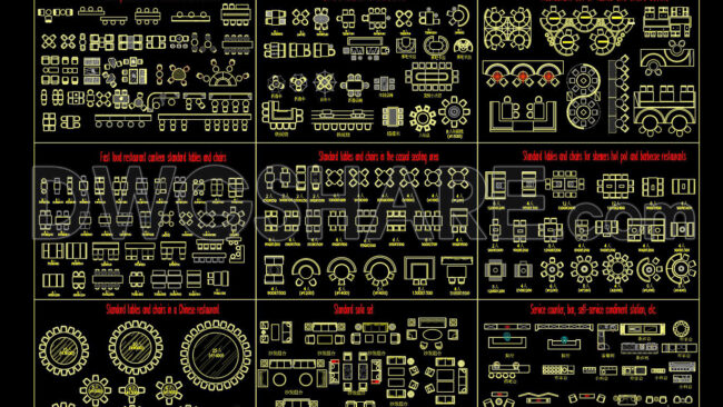 378. Curated Restaurant Furniture Cad Block Library – Tables & Chairs (1)