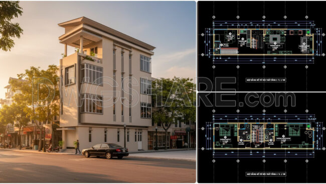 476. Download Cad Design Drawings For A 3-story House With Dimensions 4.3m X 16.4m (1)