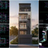 478. Download Cad Design Drawings For A 3-story House With Dimensions 4.2m X 12.5m