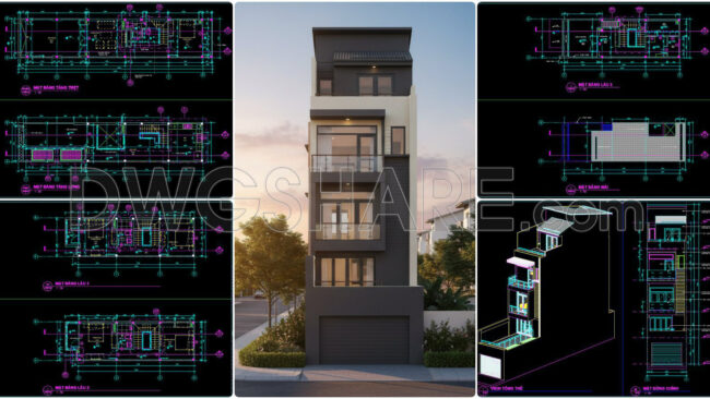 478. Download Cad Design Drawings For A 3-story House With Dimensions 4.2m X 12.5m