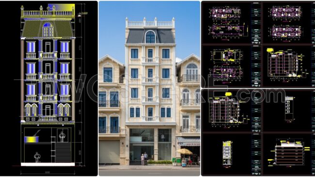 846. Download Cad Drawings Of A 5-storey Hotel And Residential Building Design (8m × 27m)