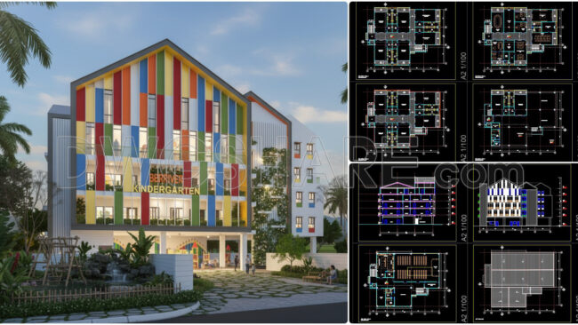 56. Download Concept Design Cad Drawings Of A 5-storey Kindergarten With A Total Area Of 4,400m2