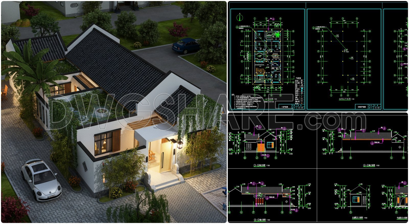 872. Download Free 1-story House Design Cad Drawing (10m X 19,8m)