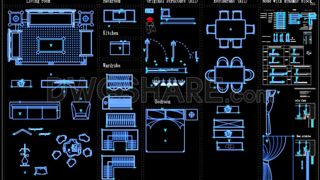 102. Dynamic Autocad Blocks For Interior Design – Living Room, Kitchen, Bedroom