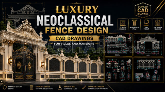 308. Luxury Neoclassical Fence Design Cad Drawings For Villas And Mansions